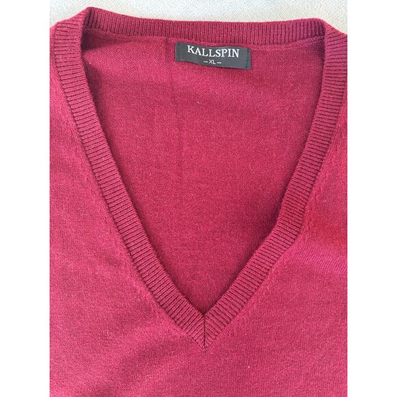 Kallspin Sweater Vest Cashmere Wool Blend Burgundy Red Mens XL V-neck - Picture 2 of 4